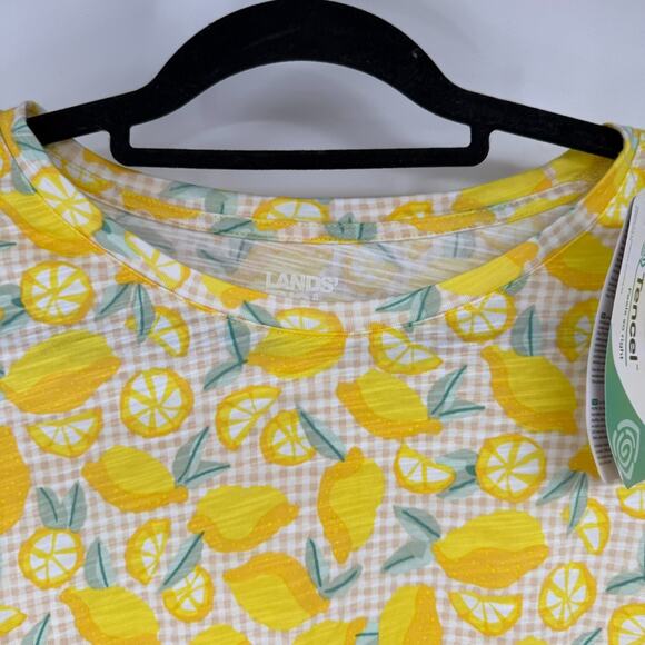 NWT Lands End Slub Jersey Tunic Swing Top Women XL Yellow Lemon Check 3/4 Sleeve - Picture 4 of 10